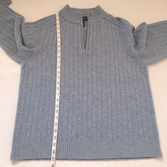 Garret Scott Pure Lambswool Cable Knit 1/4 Zip Up High Neck Light Blue Sweater L - Picture 11 of 14
